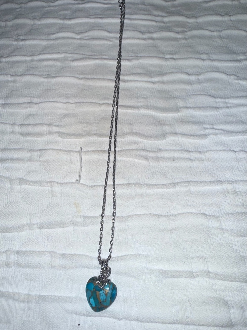 Turquoise Heart Pendant Necklace - Blue Stone on Silver Chain